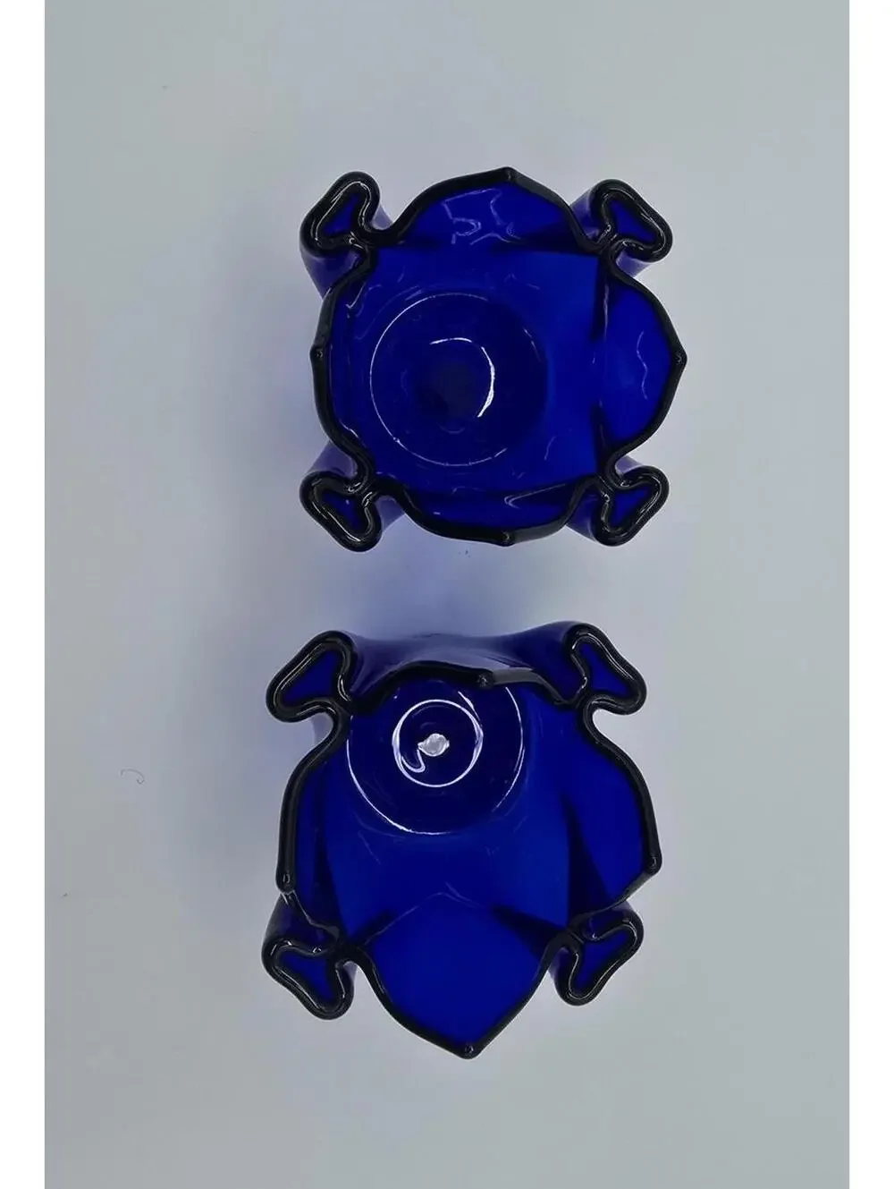 PartyLite Cobalt Blue Art Glass Tulip Votive Candle Holders Set of 2